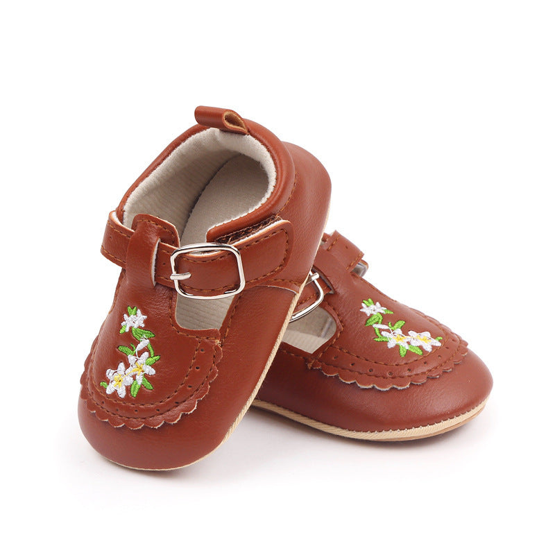 Baby Embroidered PU Leather Soft Bottom Non-slip Toddler Shoes - Cindi Book