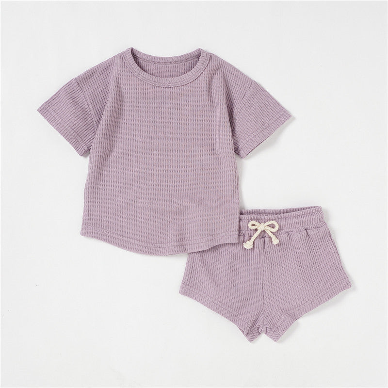 Children's Short-sleeved Suit Solid Color Baby Short Sleeve Two-piece Suit - Cindi Book