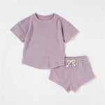 Children's Short-sleeved Suit Solid Color Baby Short Sleeve Two-piece Suit - Cindi Book