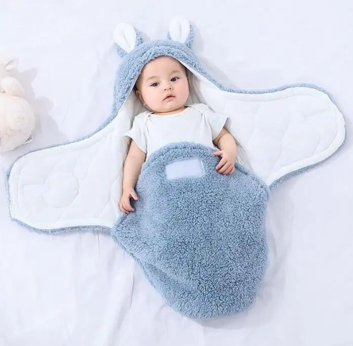 Super Soft Baby Sleeping Bag Fluffy Fleece Newborn Blanket Swaddle Blankets, Unisex Baby Wrap For Newborn Baby Boys Girls With Head-Protecting & Head-Supporting Function, Wearable Swaddle Sleep Sack - Cindi Book