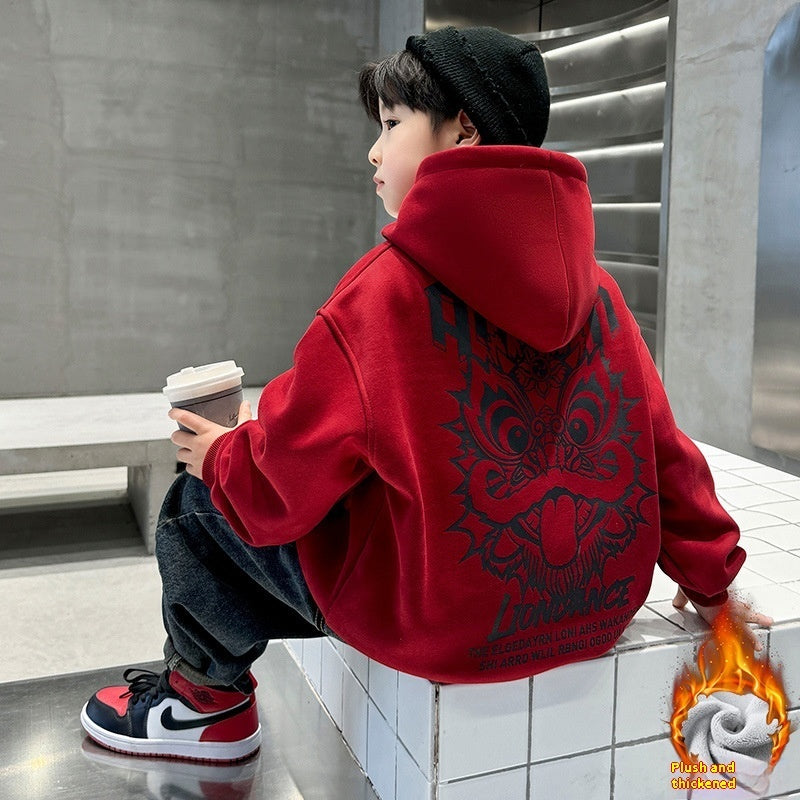 Middle And Big Fleece-lined Sweater Dragon Year Boy - Cindi Book