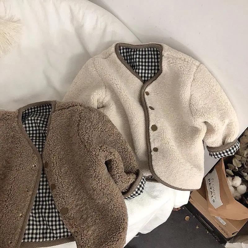 Children's Thickened Warm Coat With Checkered Wool On Both Sides - Cindi Book