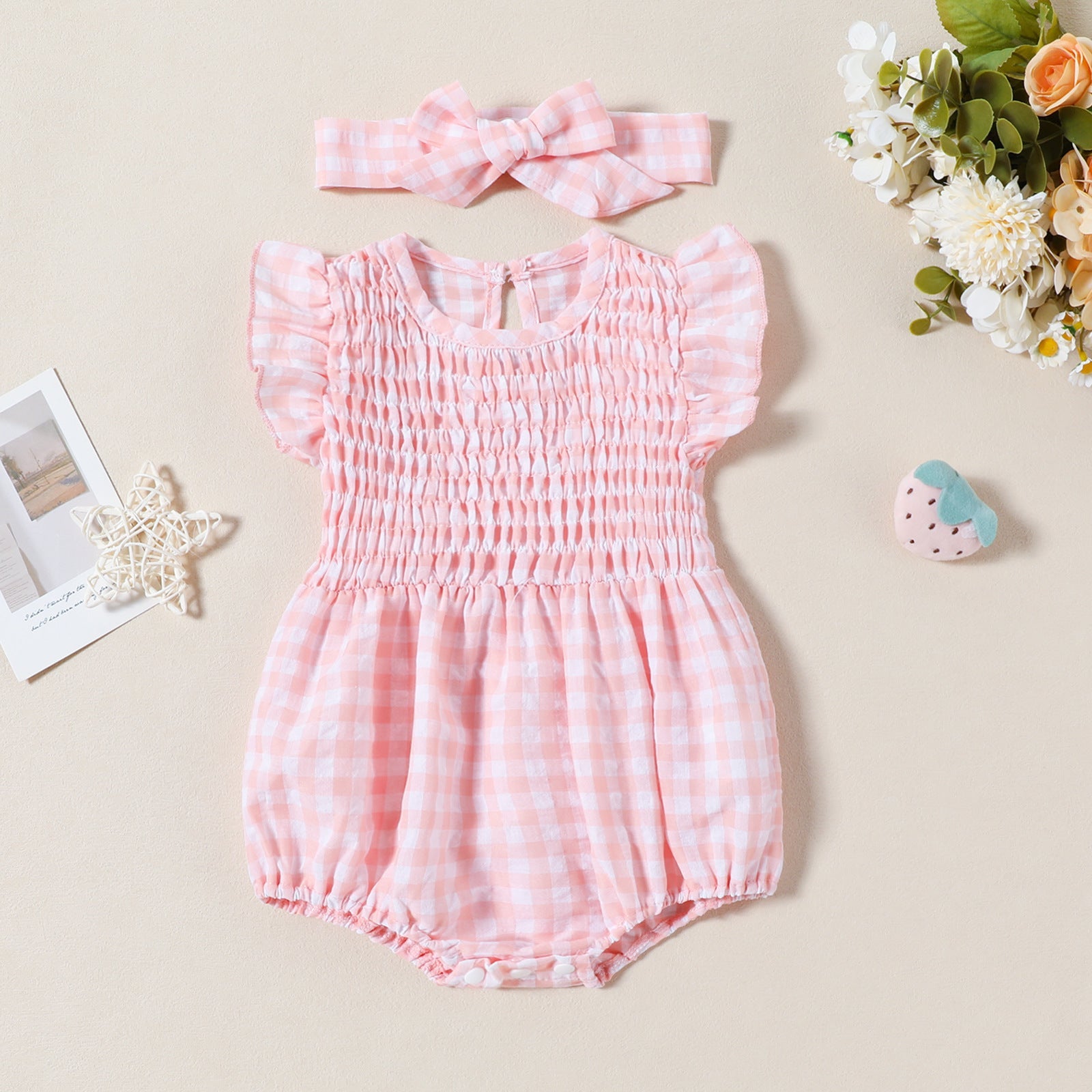 Summer Baby Girl Sweet Plaid Newborn Jumpsuit - Cindi Book