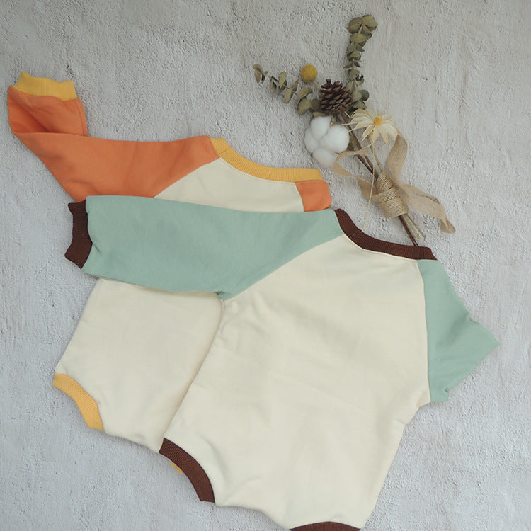 Contrasting Color Raglan Small Sweater Triangle Climbing Jumpsuit - Cindi Book