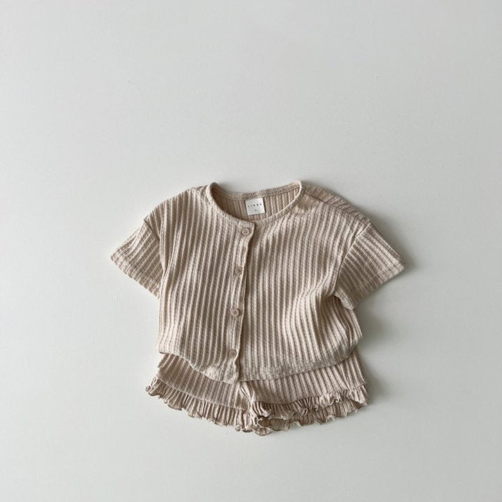 Baby Boy And Baby Girl Striped Knitted Short-sleeved Cardigan Coat Shorts Two-piece Set - Cindi Book