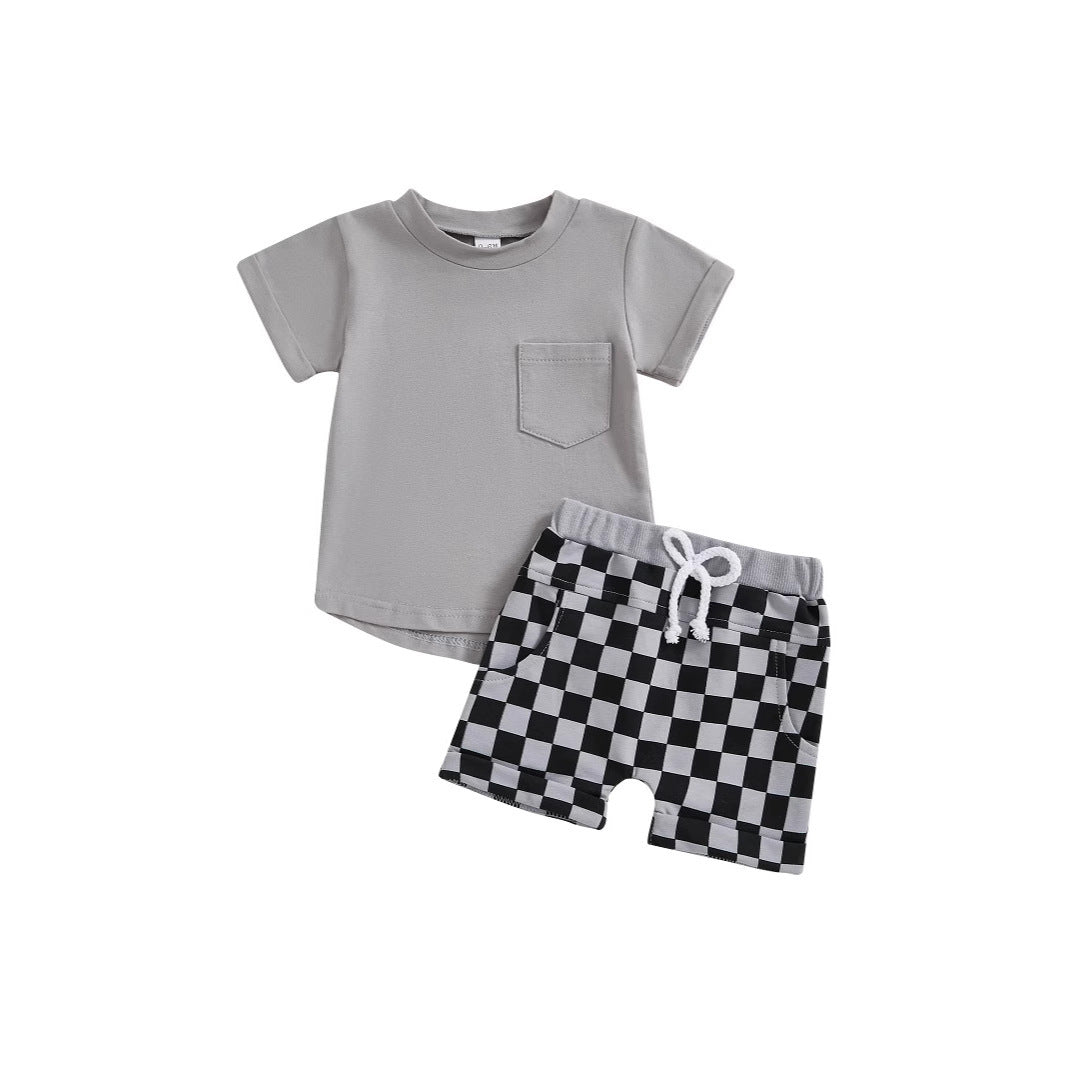 Fashion Personality Boy T-shirt Plaid Shorts Suit - Cindi Book