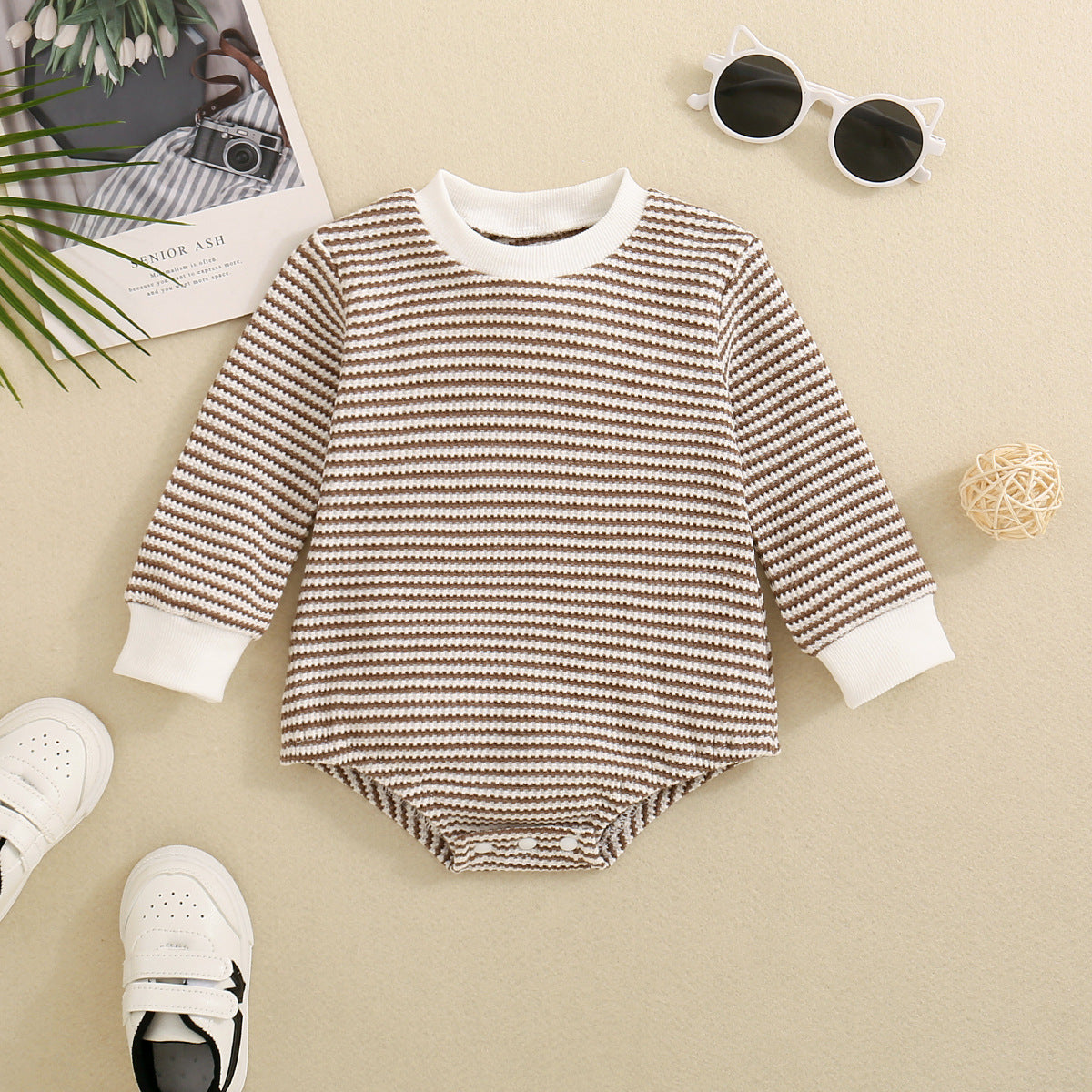 Baby Boys And Girls Long Sleeve Multi-color Stripe Pattern Triangle Jumpsuit - Cindi Book