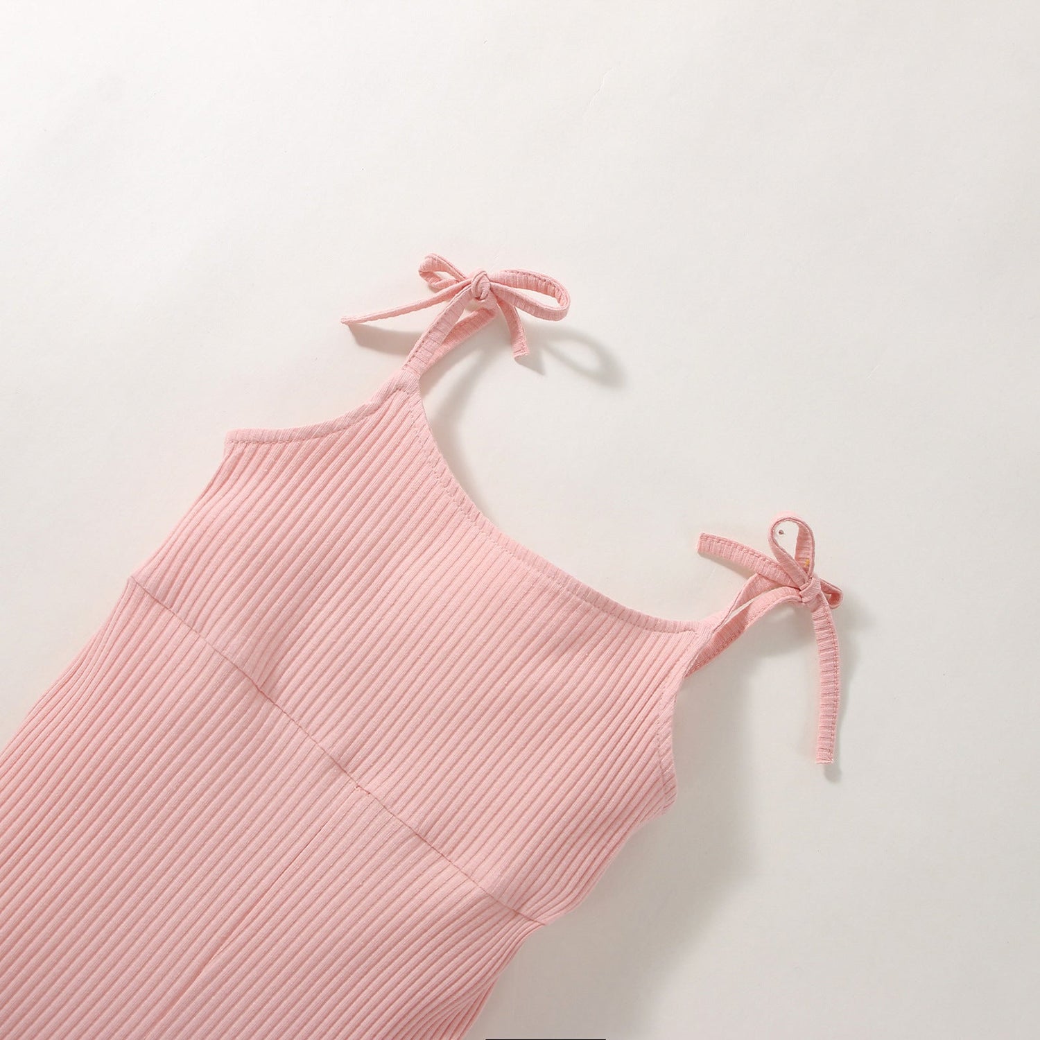 Summer Girls' Sunken Stripe Cotton Solid Color Sling One-piece Bell-bottom Pants - Cindi Book