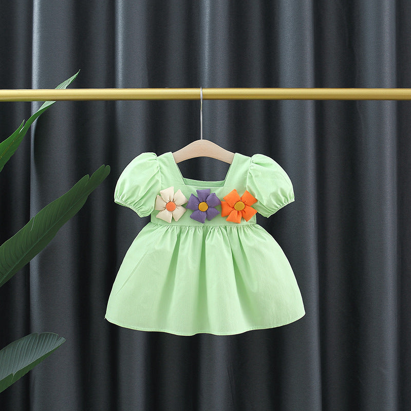 Girl's Square Collar Puff Sleeve Princess Dress - Cindi Book