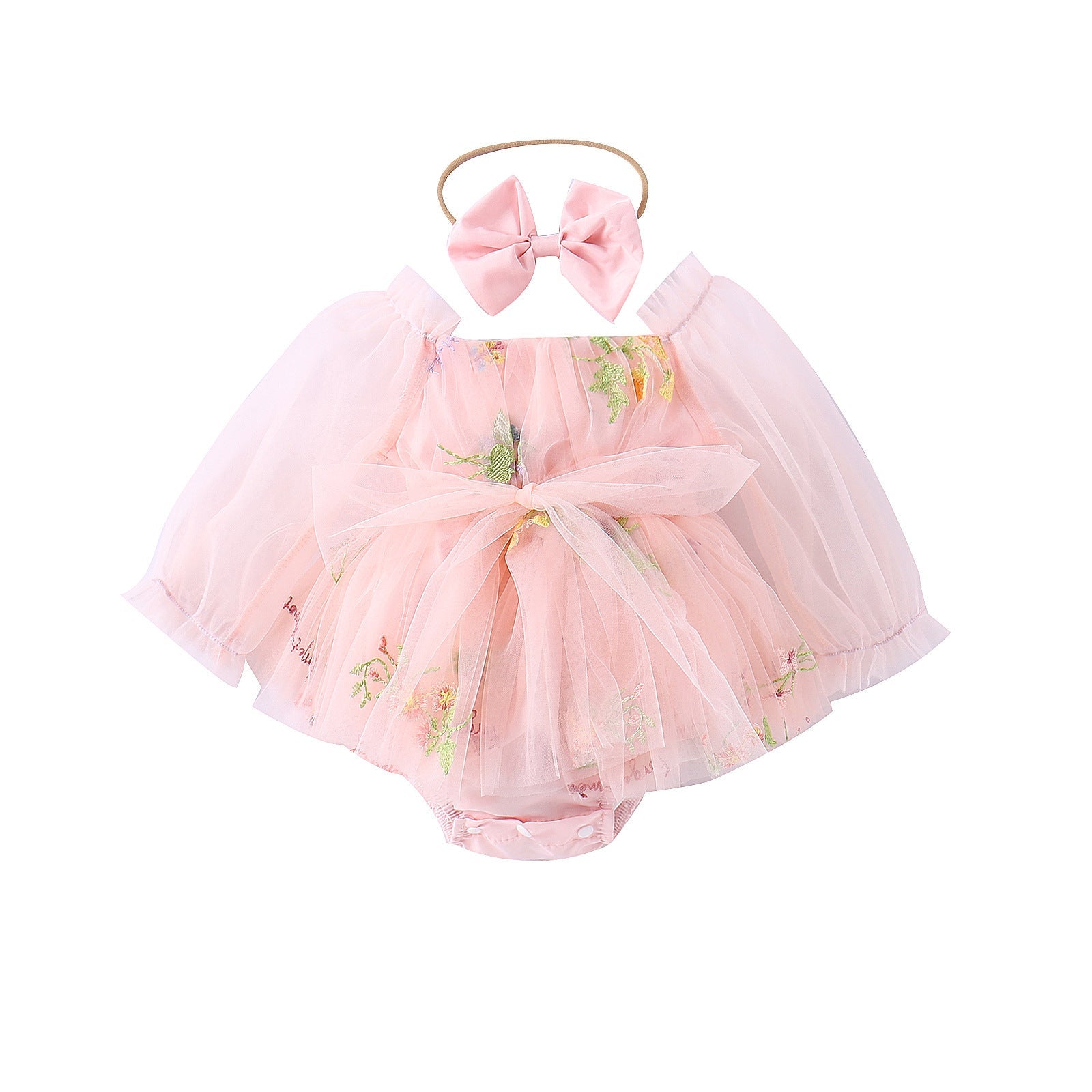 Baby Girl Jumpsuit Infant Long Sleeve Mesh Flower Embroidered Skirt Bottom-covering Rompers - Cindi Book