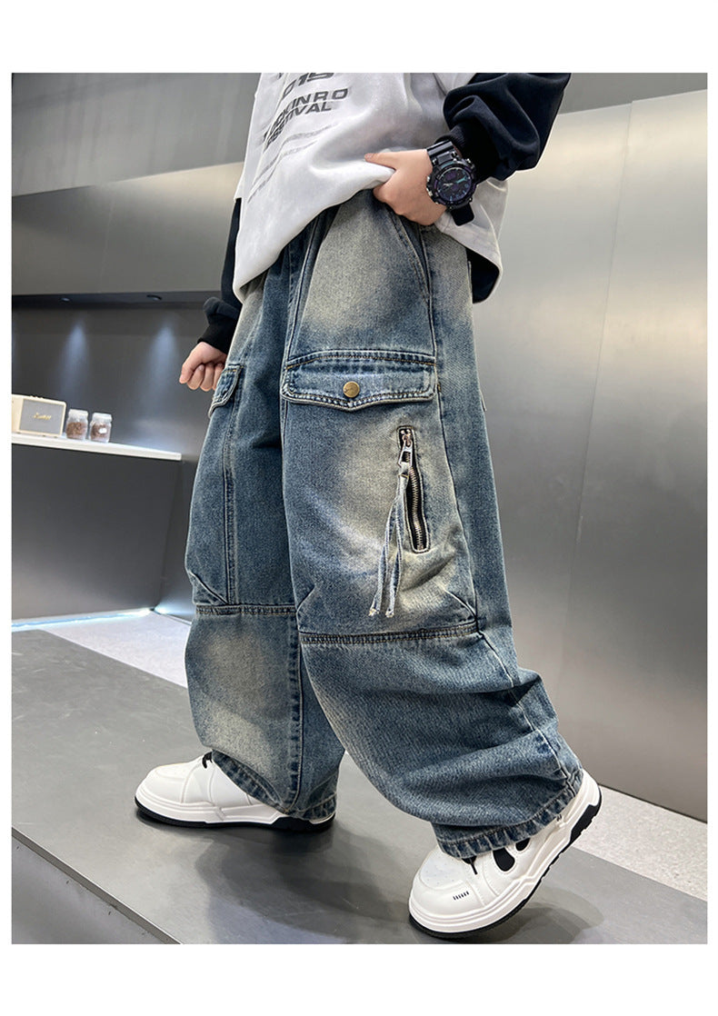 Simple And Versatile Boys' Pants Loose Cargo Jeans - Cindi Book