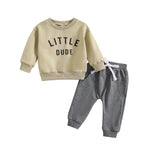 Boys' Round Neck Letter Print Top Solid Color Trousers Two-piece Set - Cindi Book