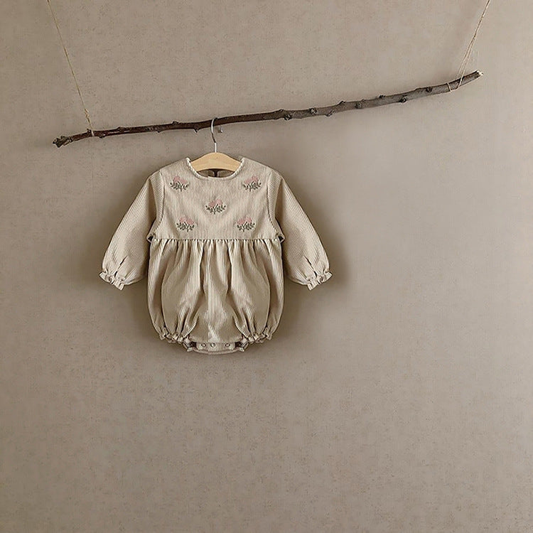Kids Corduroy Embroidered Long Sleeve Romper Bodysuit - Cindi Book