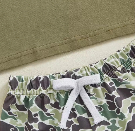 Boy's Camouflage Printed Faux Pocket Short Sleeve Top Suit - Cindi Book