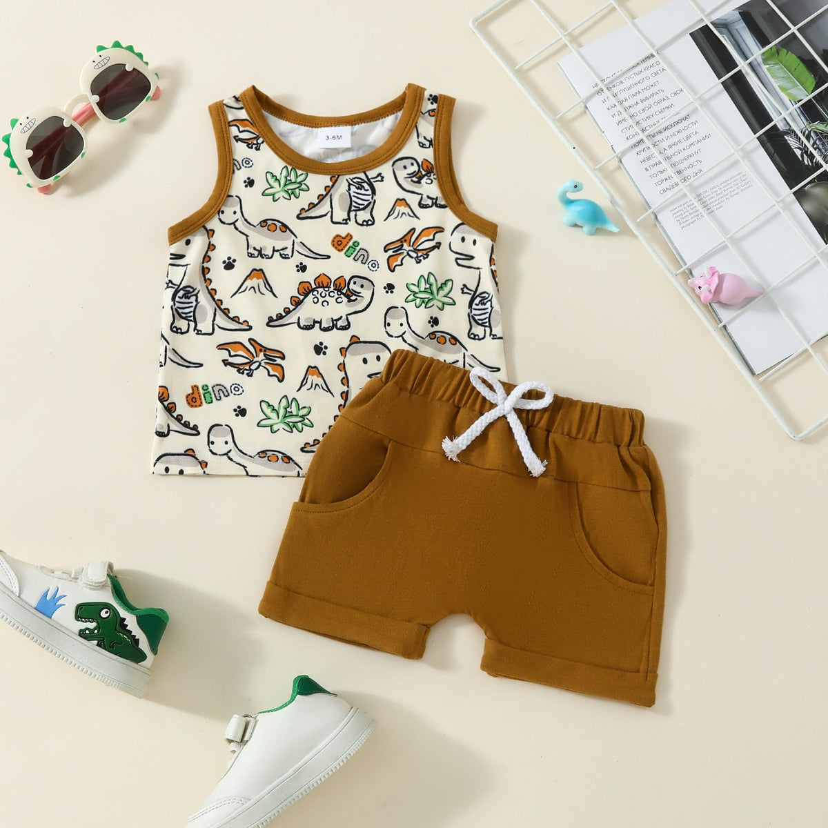 Boys Fashion Cartoon Dinosaur Printed Two-piece Suit - Cindi Book