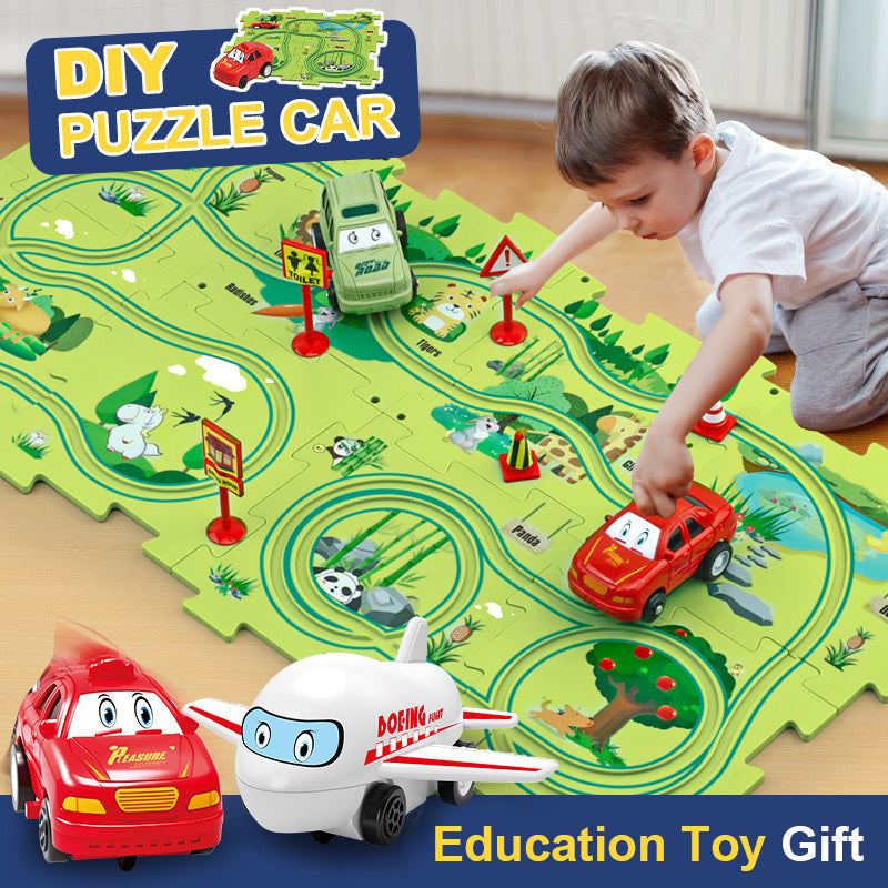 Children Puzzle Electric Railroad Speeder DIY Assembly Electric Car Automatic Rail City Scene Construction Education Toy Gift - Cindi Book