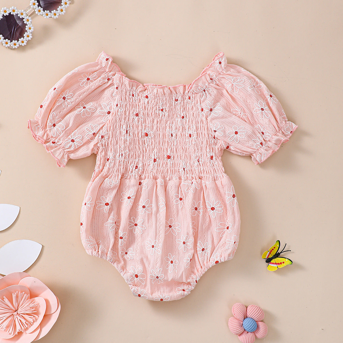 Little Sun Print Puff Sleeve Romper - Cindi Book
