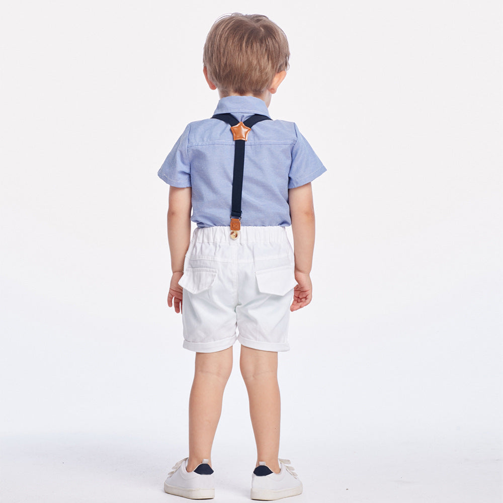 Summer Korean Style Boy's Short-sleeved Shirt Suspender Pants Suit - Cindi Book
