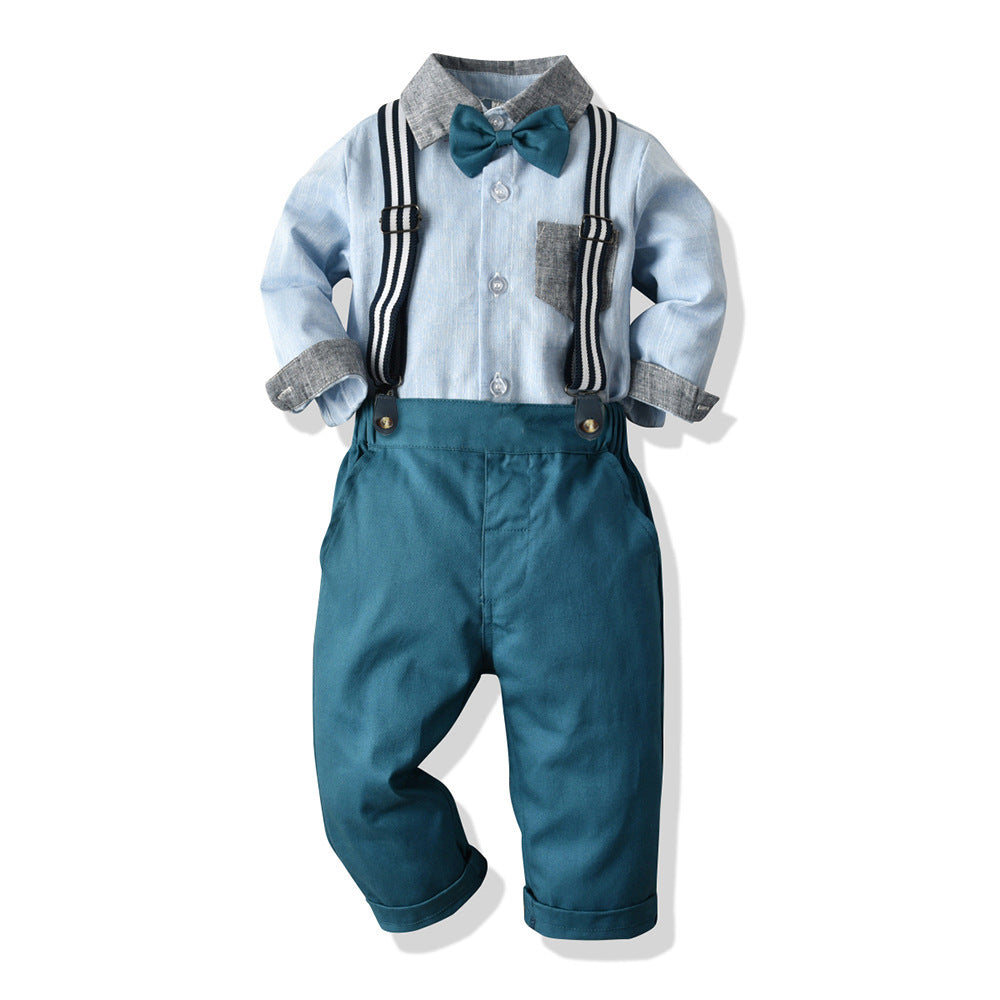 Boys' Cotton Long Sleeved Shirt And Overalls Set - Cindi Book
