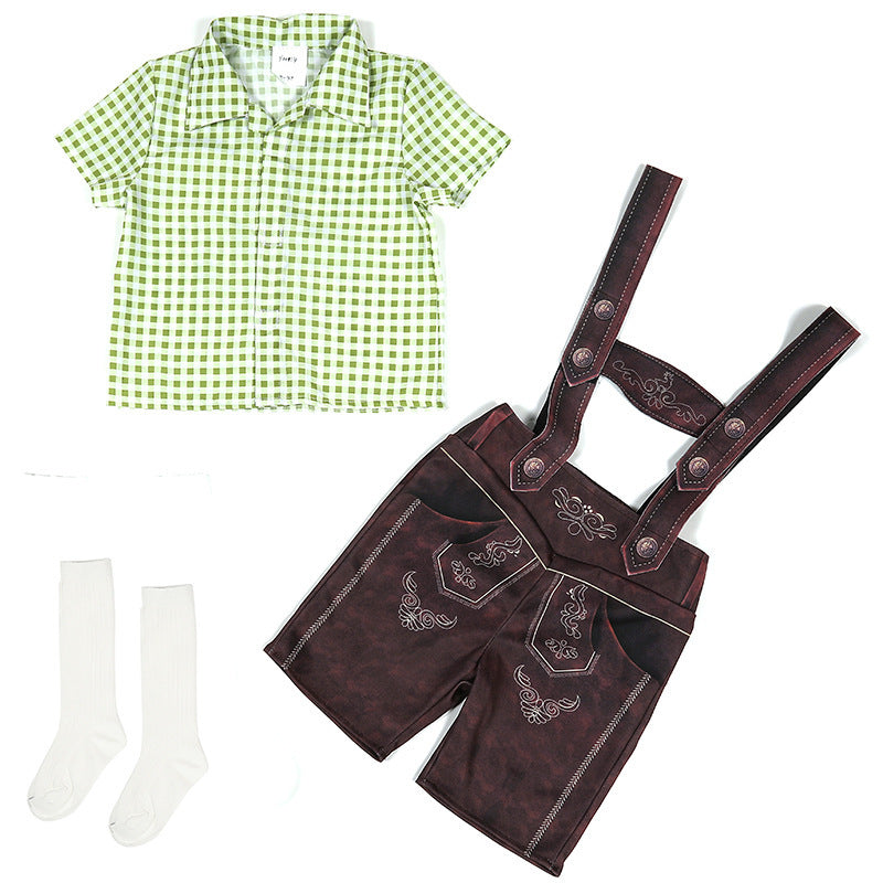Cute Plaid Suspender Pants Performance Costume - Cindi Book