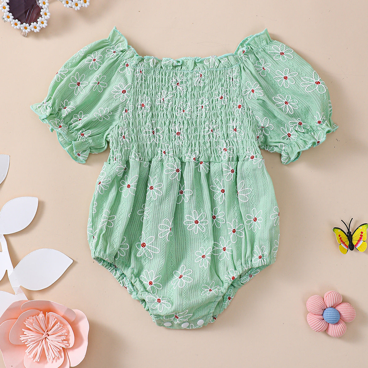 Little Sun Print Puff Sleeve Romper - Cindi Book