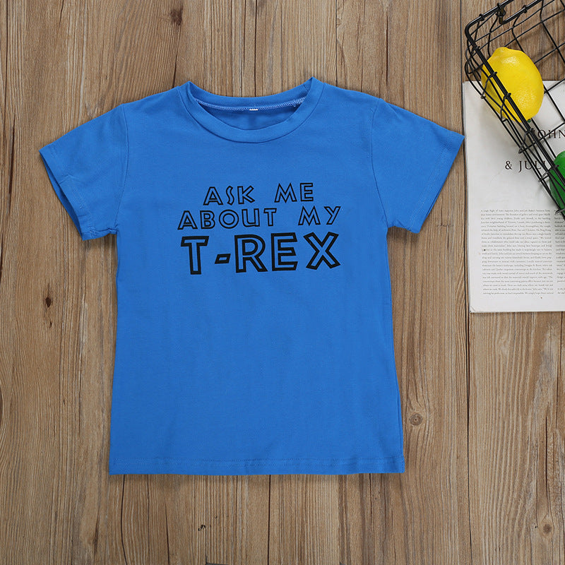 Letter Mask Boy Masked Funny Cartoon Dinosaur Cotton T-shirt - Cindi Book
