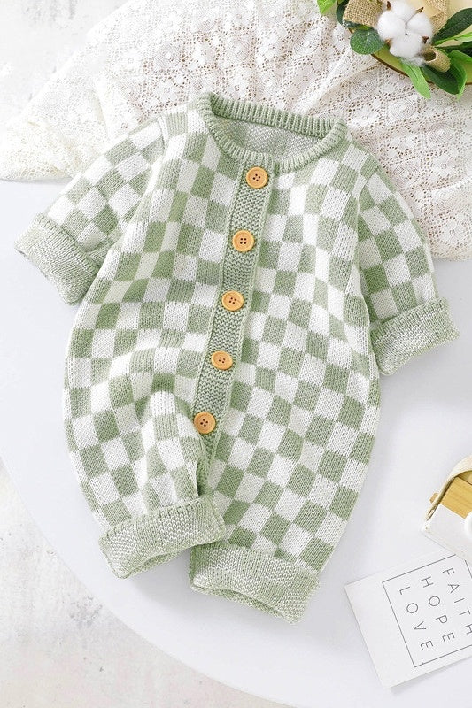 Ins New Chessboard Baby One-piece Garment Thousand Bird Pattern Knitting - Cindi Book