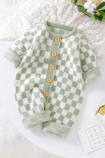 Ins New Chessboard Baby One-piece Garment Thousand Bird Pattern Knitting - Cindi Book