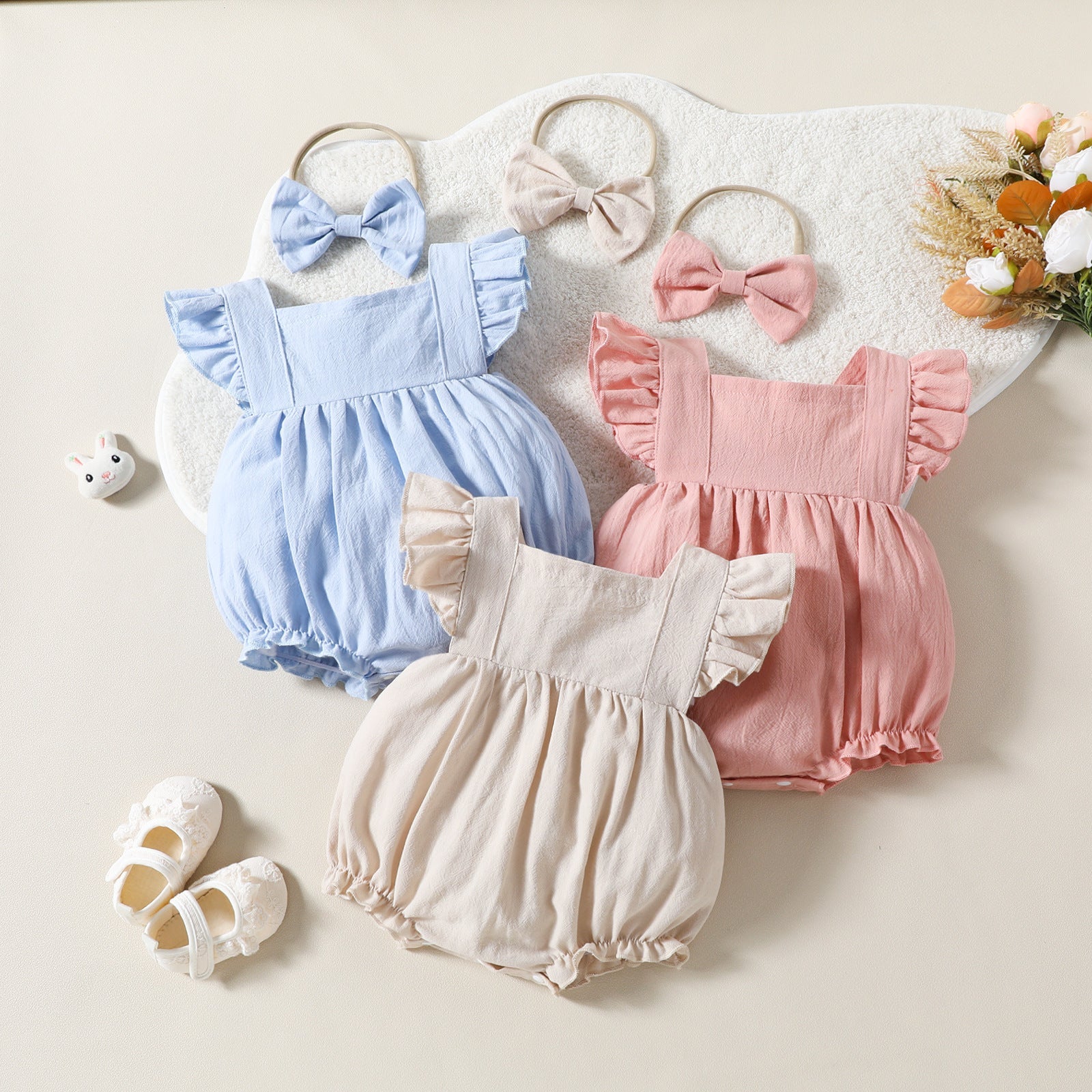 Flying Sleeve Shoulder Solid Color Sleeveless Romper - Cindi Book