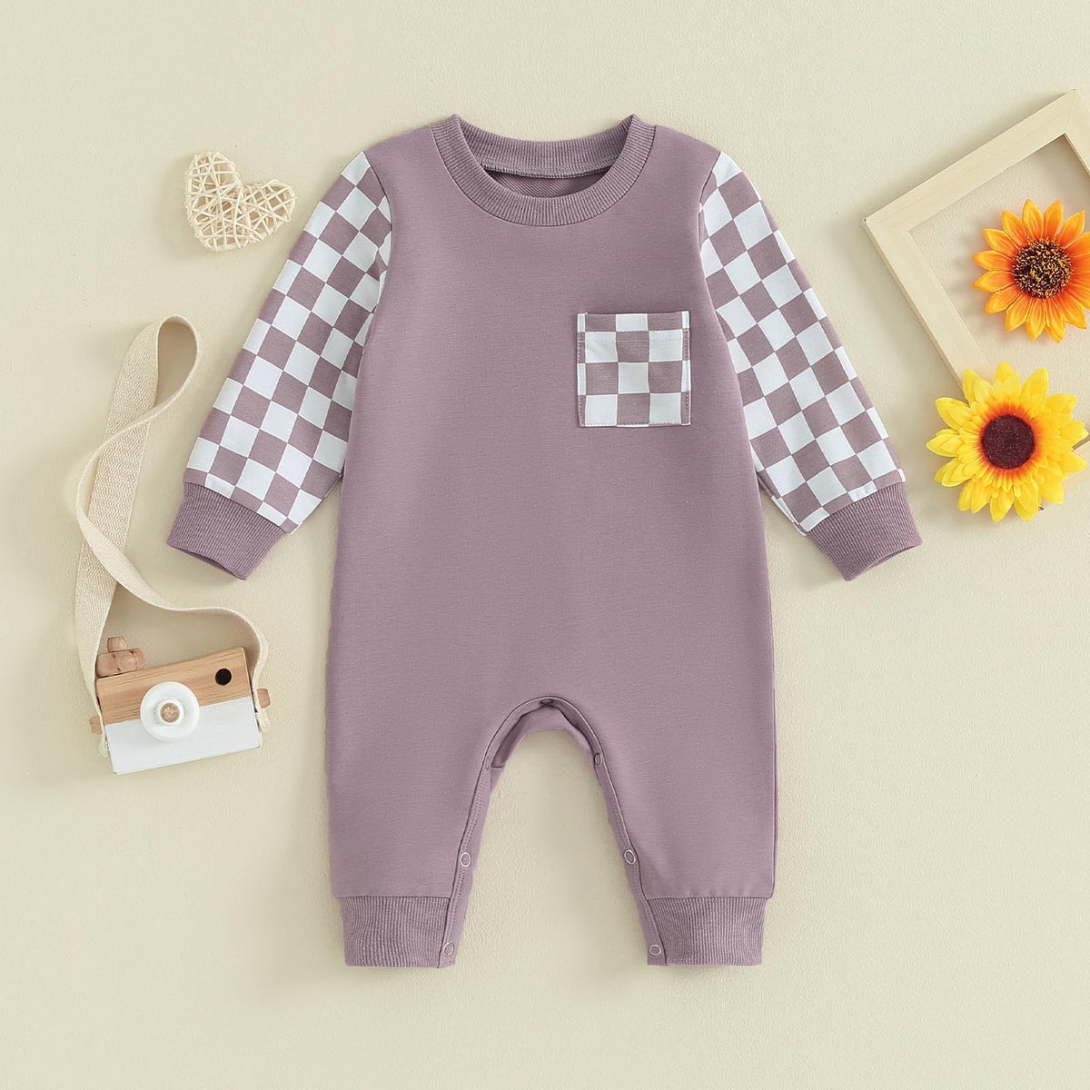 Checkerboard Plaid Color Matching Sleeve Pocket Jumpsuit - Cindi Book