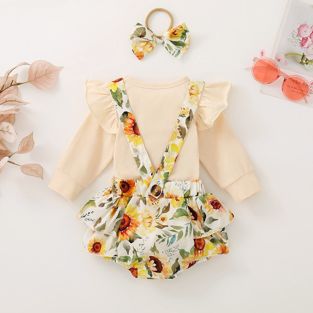 Infant Baby Girl Shoulder Strap Princess Dress Multi-color Long-sleeved Triangle Romper - Cindi Book
