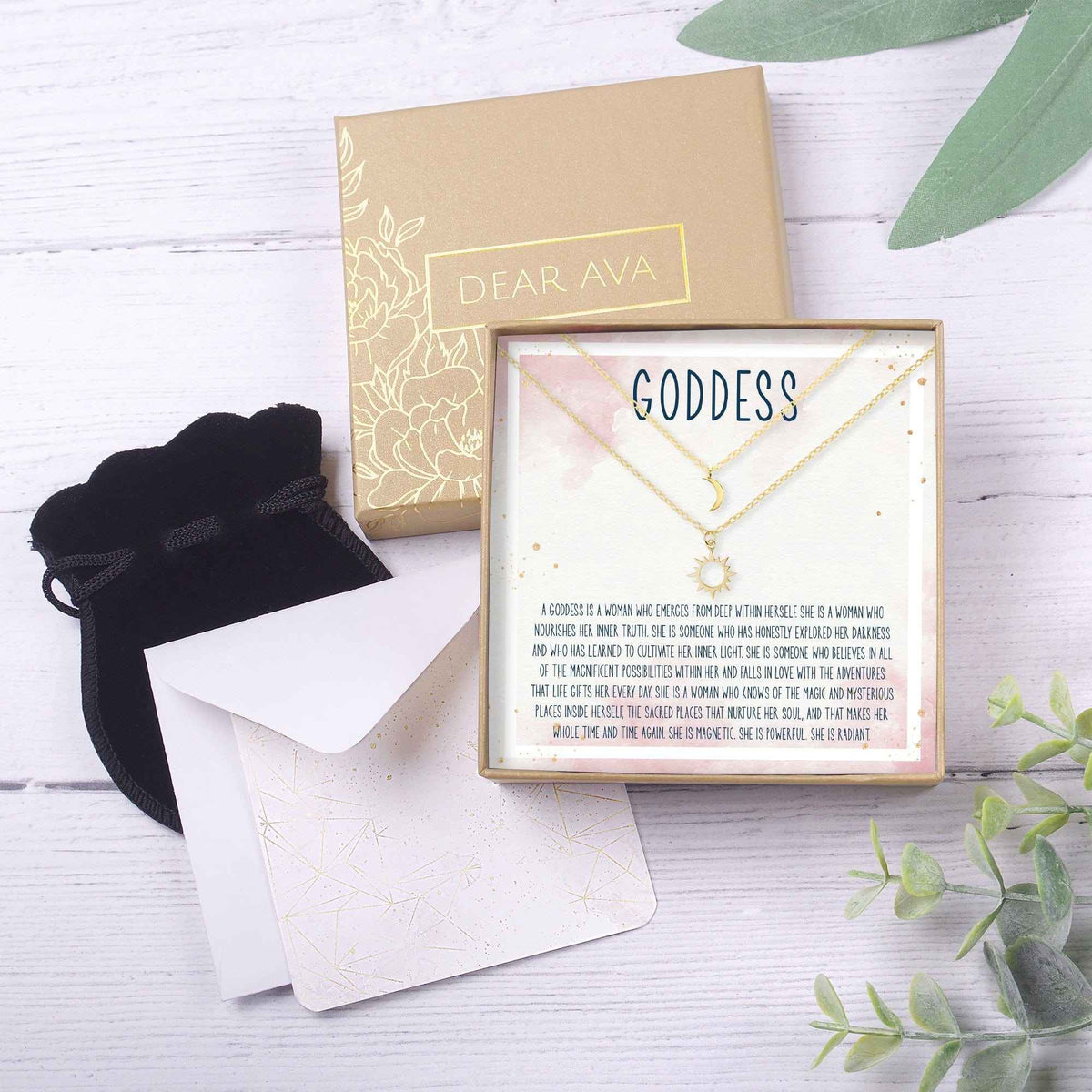 Goddess Sun and Moon Pendants Necklace Set