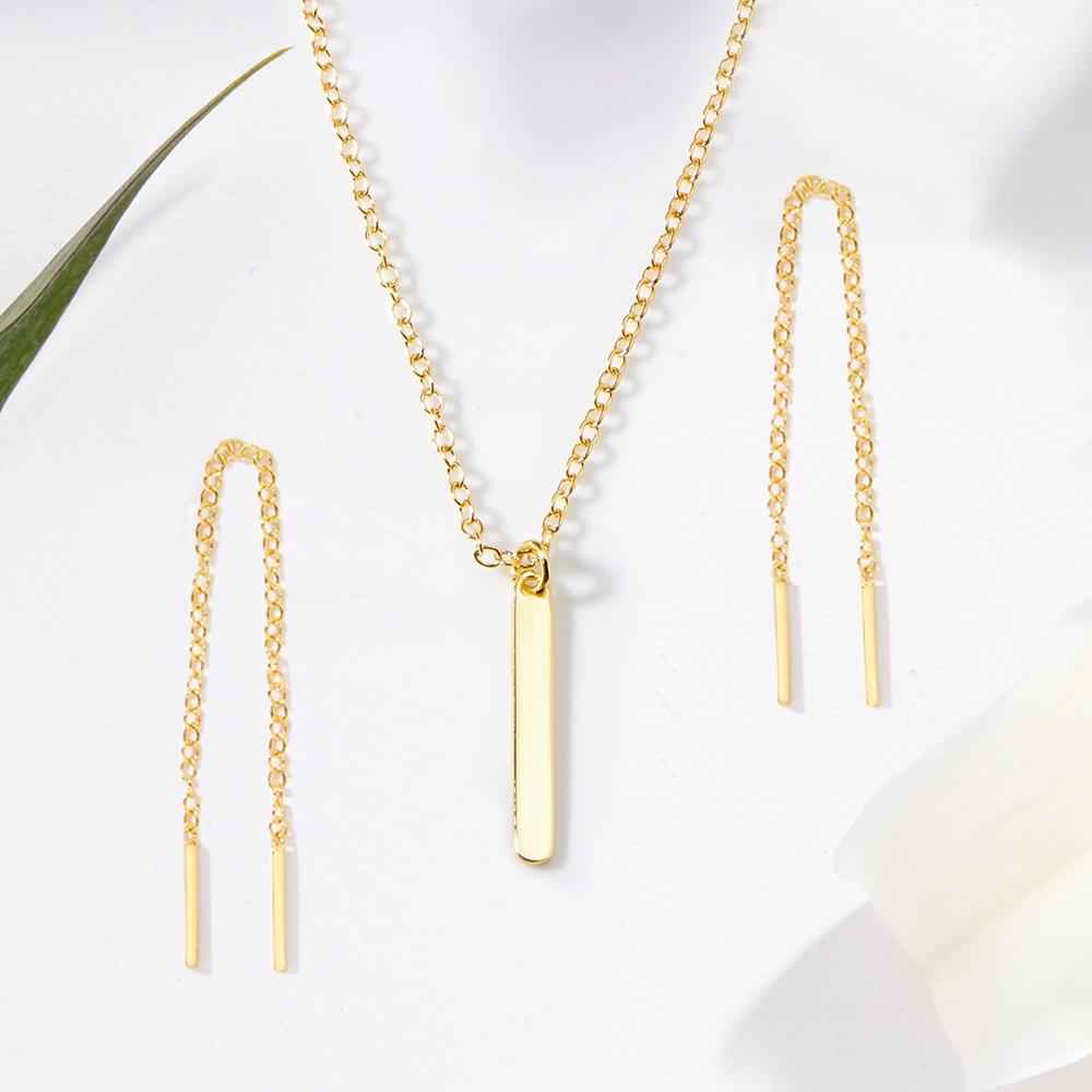 Godmother Gold Bar Earring Threader and Necklace Jewelry Set
