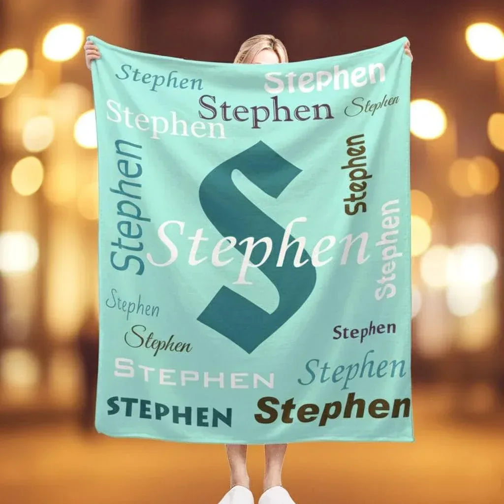 Personalized Teal Letter & Name Blanket | Custom Initial Fleece Throw