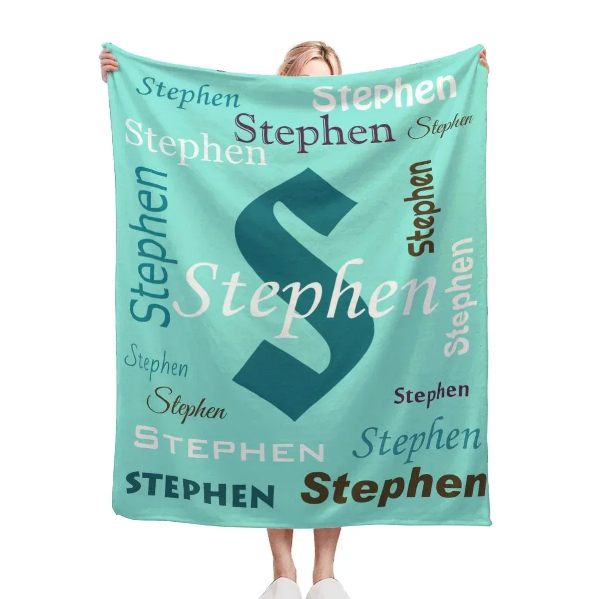 Personalized Teal Letter & Name Blanket | Custom Initial Fleece Throw