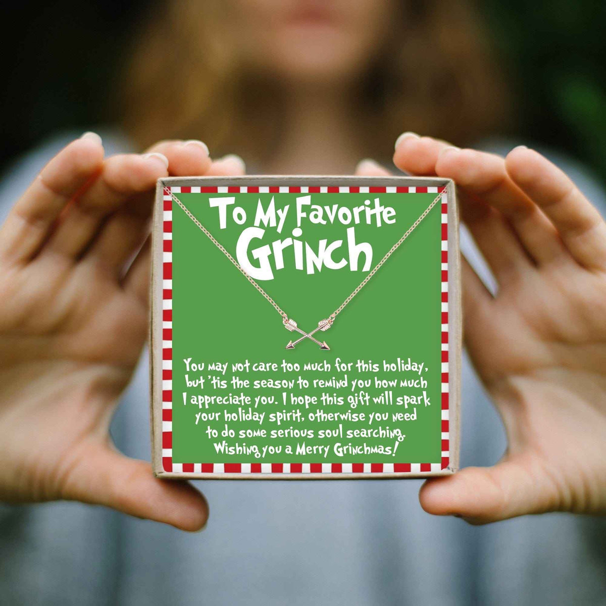 Grinch Christmas Double Intersecting Arrows Necklace