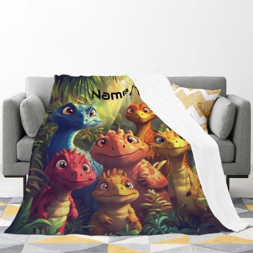 Personalized Dinosaur Blanket | Custom Name | Colorful Jungle Dino Fleece Throw Gift