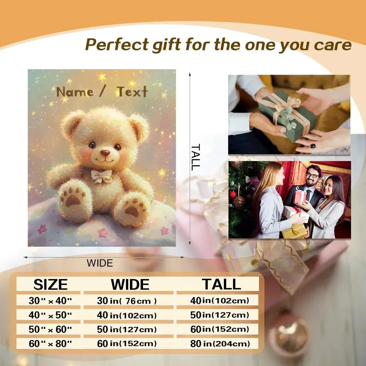 Personalized Teddy Bear Blanket | Custom Name | Pastel Paw-Print Star Fleece Throw Gift