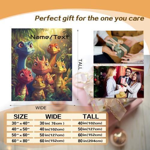 Personalized Dinosaur Blanket | Custom Name | Colorful Jungle Dino Fleece Throw Gift