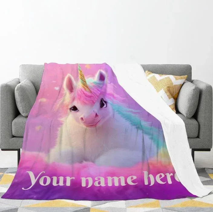 Personalized Unicorn Blanket | Custom Name | Pink Rainbow T21 Awareness Gift