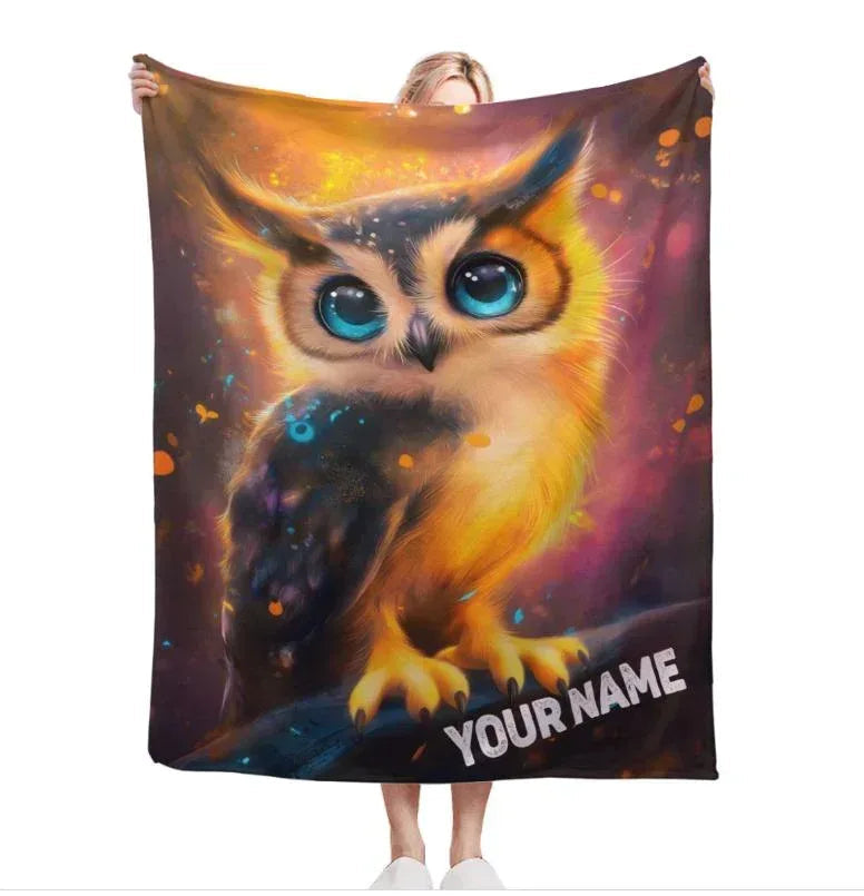 Personalized Cosmic Owl Blanket | Custom Name | Gothic Halloween Galaxy Gift