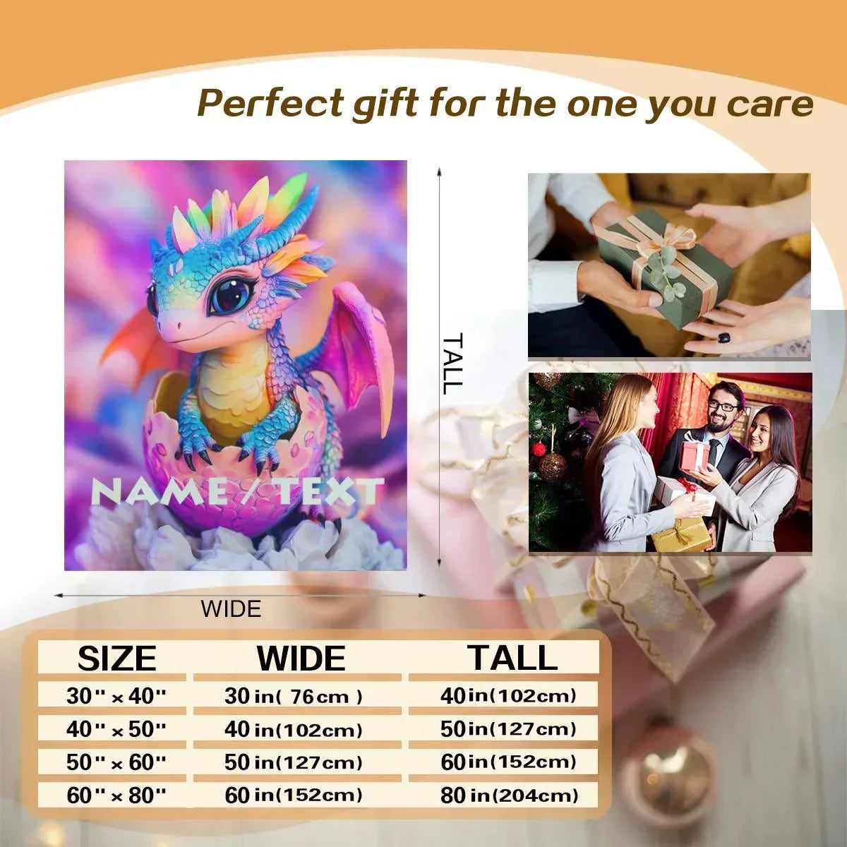 Personalized Dragon Blanket | Custom Name | Baby Dragon Hatching From Egg Rainbow Crest Purple Pink Sky 310gsm Fleece Throw Gift