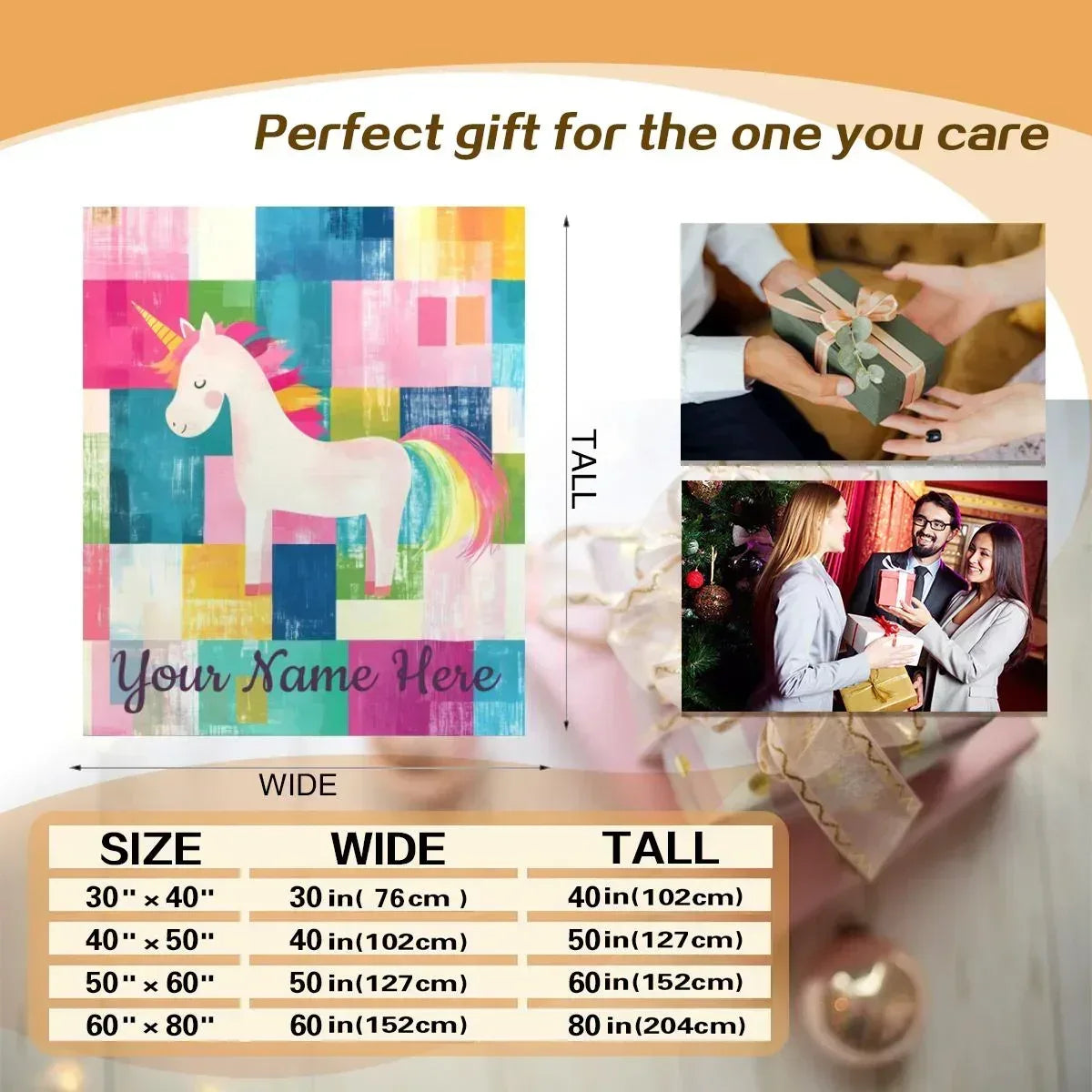 Personalized Unicorn Blanket | Custom Name | Rainbow Mane Color-Block Fleece Throw Gift