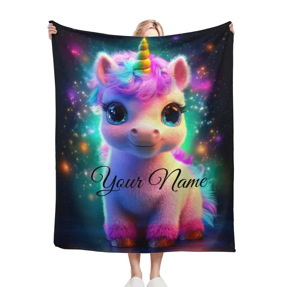 Personalized Cosmic Unicorn Blanket | Custom Name | Rainbow Galaxy Fleece Throw Gift