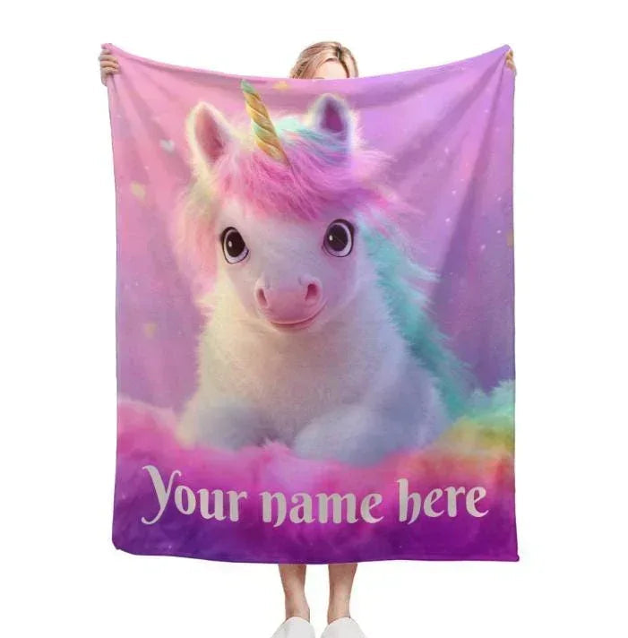 Personalized Unicorn Blanket | Custom Name | Pink Rainbow T21 Awareness Gift