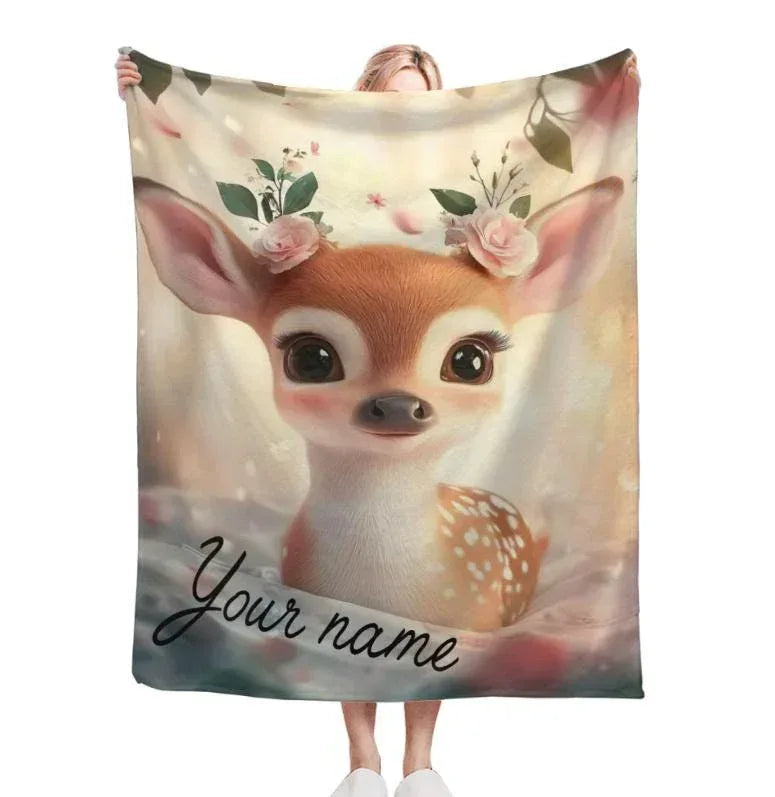Personalized Deer Blanket | Custom Name | Christmas Wedding Floral Fawn Gift