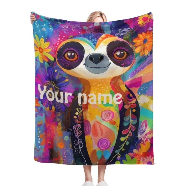 Personalized Sloth Blanket | Custom Name | Tropical Floral 310gsm Fleece Throw Gift