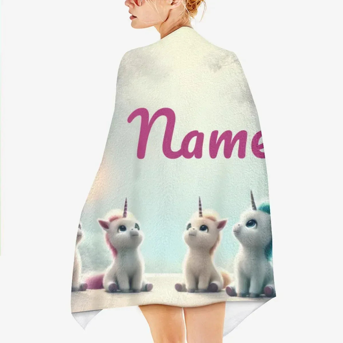 Personalized Unicorn Beach Towel | Custom Name | Pink Woodland Unicorn Microfiber Gift