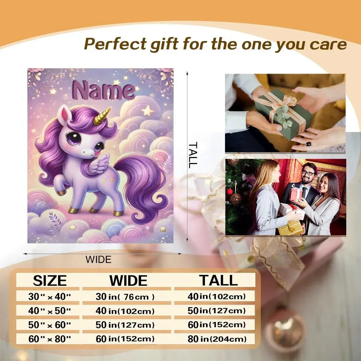 Personalized Purple Unicorn Blanket | Custom Name | Starry Cloud Flannel Fleece Throw Gift