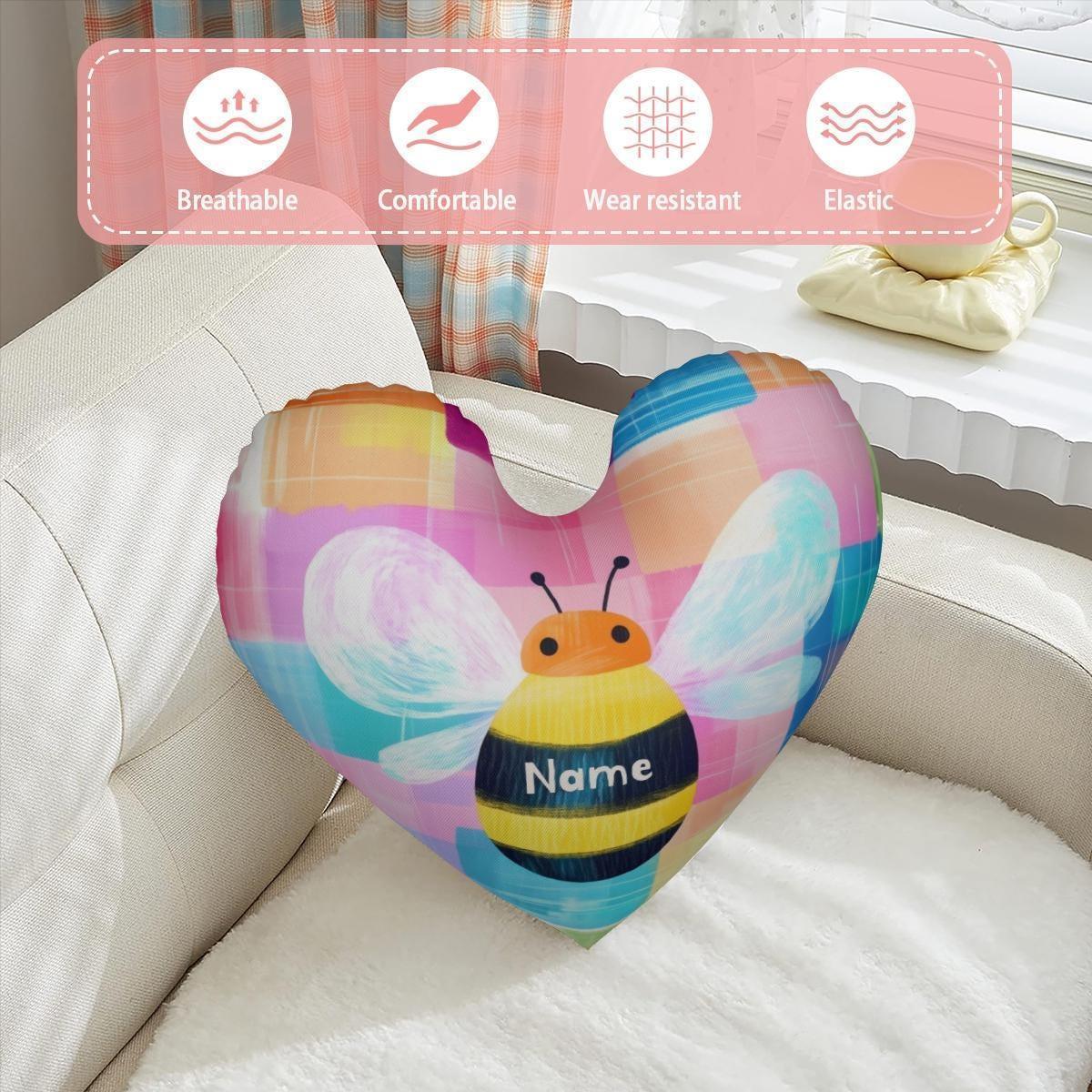 Personalized Bee Heart Pillow | Custom Name | Pastel Rainbow Plush Cushion Gift